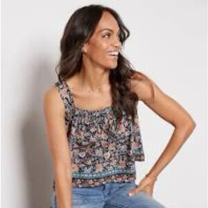 EVEREVE Noel Retro Square Neck‎ Flowy Floral Tank women’s Size Small